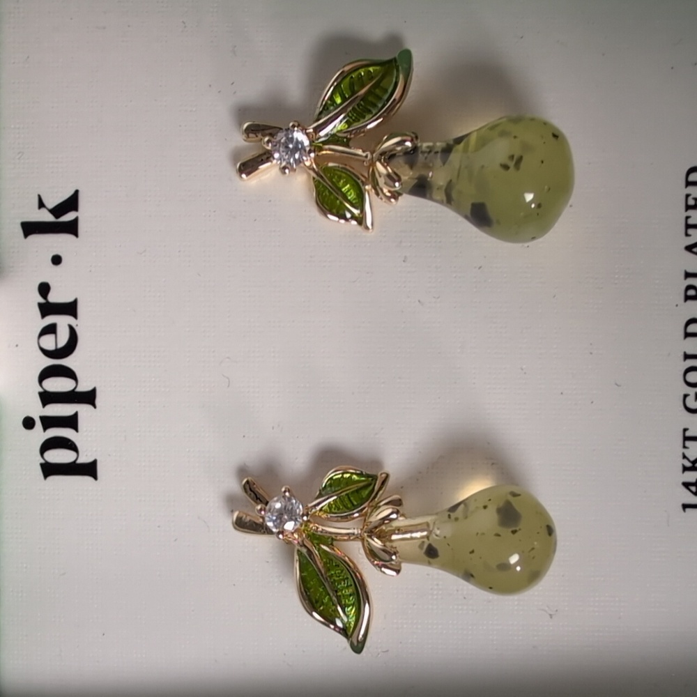 Piper K Green Pear Hand Painted Earrings - Picture 3 of 6